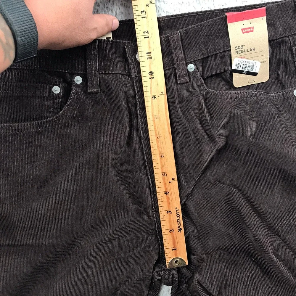 Levis 505 Regular Pants Mens 34x34 Brown Corduroy Stretch Straight Leg Cords NEW